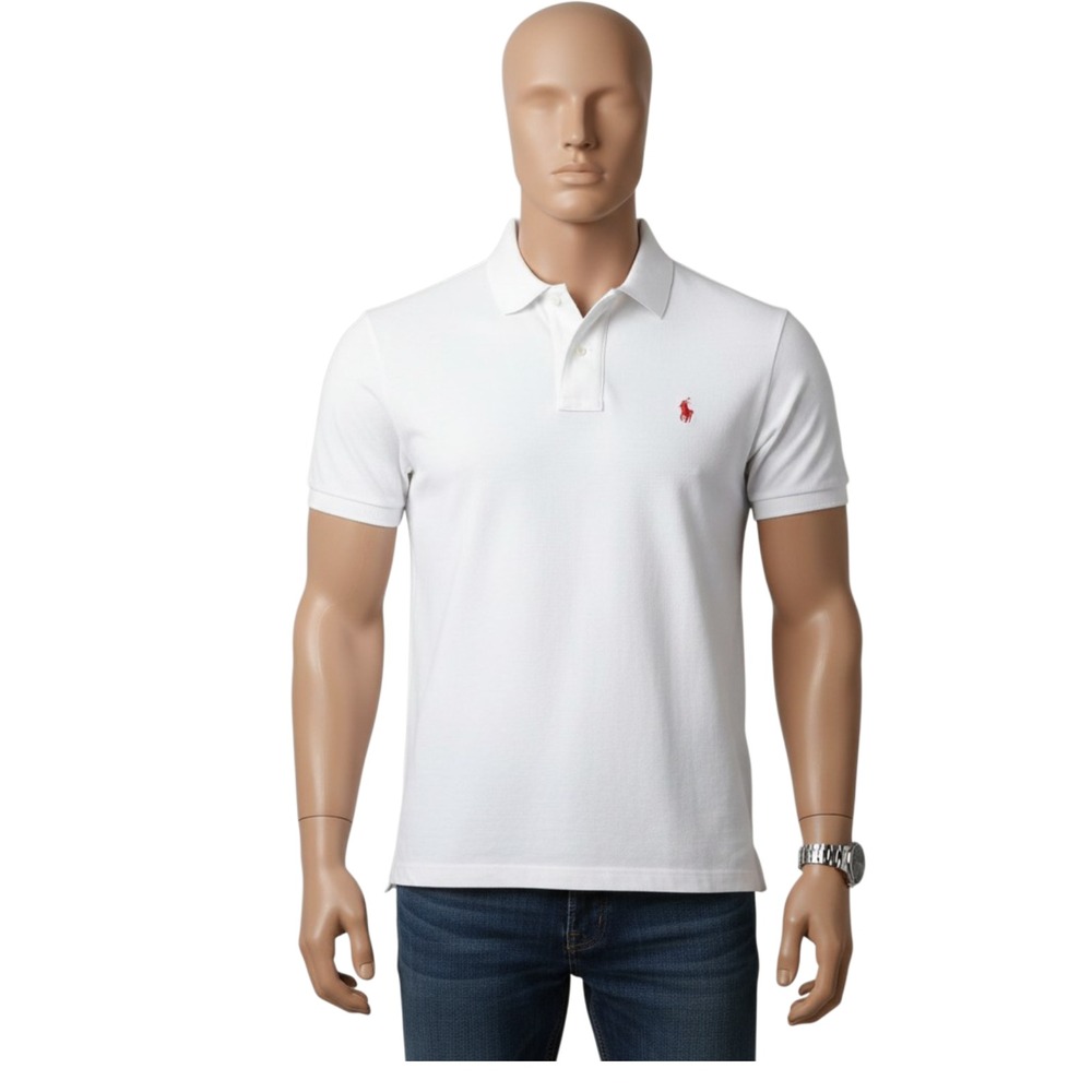 Polo Ralph Lauren White Polo Shirt Red Pony 100% Cotton Made in Hong Kong XL
